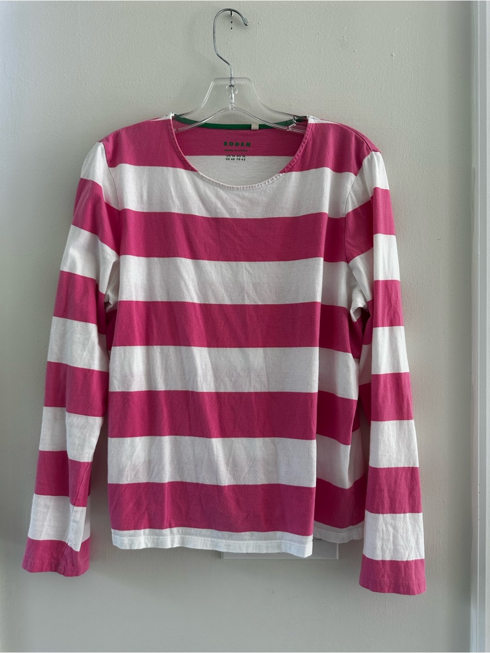 Boden Hot Pink and White Striped Short Sleeve Tee